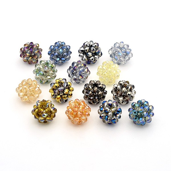 

PandaHall Half Plated Rondelle Transparent Glass Crystal Round Woven Beads, Cluster Beads, Mixed Color, 22mm, Beads: 6mm Glass Rondelle
