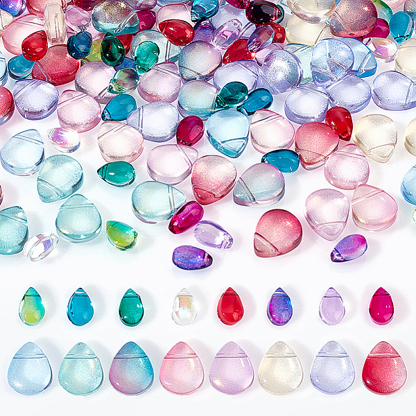 

PandaHall AHADERMAKER 160Pcs 16 Style Transparent Spray Painted Glass Beads, Top Drilled, with Glitter Powder, Teardrop, Mixed Color..., Multicolor