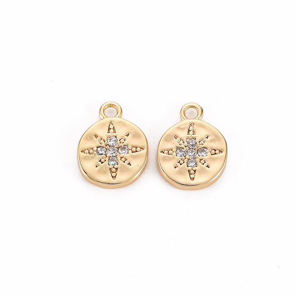 

PandaHall Brass Micro Pave Clear Cubic Zirconia Charms, Nickel Free, Flat Round with Star, Real 18K Gold Plated, 10x7.5x1.5mm, Hole: 1.2mm...