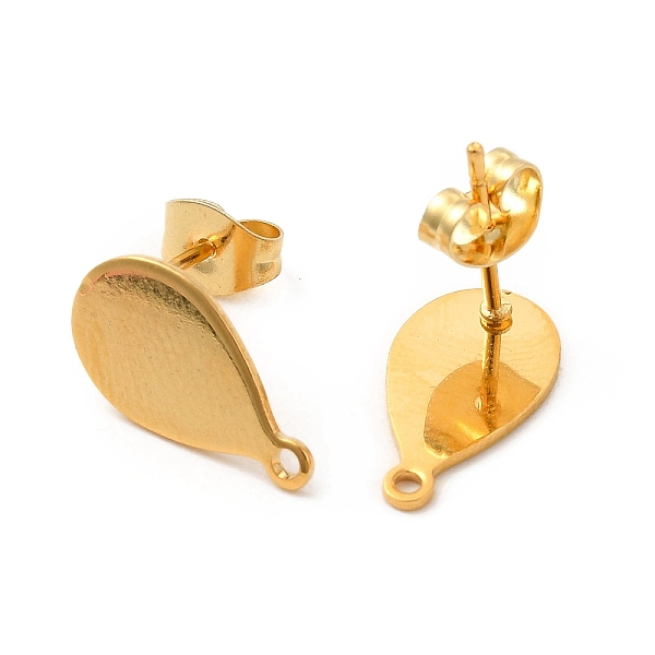 

PandaHall 201 Stainless Steel Stud Earring Findings, with 304 Stainless Steel Pins & Horizontal Loops, Teardrop, Real 24K Gold Plated...