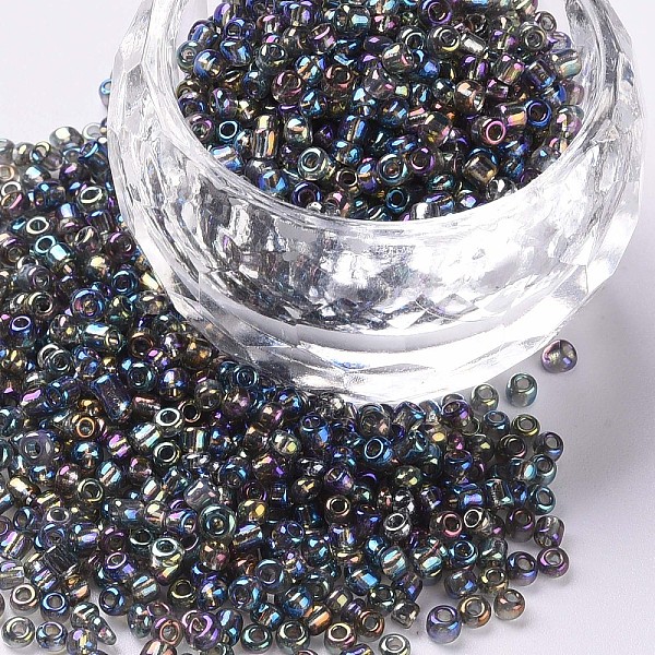 

PandaHall Round Glass Seed Beads, Transparent Colours Rainbow, Round, Dark Gray, 2mm Glass Gray