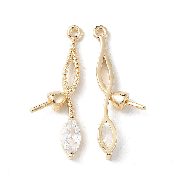 

PandaHall Brass Pave Cubic Zirconia Peg Bail Pendants, Leaf Charm, for Baroque Pearl Making, Light Gold, 29x10.5x3.5mm, Hole: 1.2mm, Pin..., Clear
