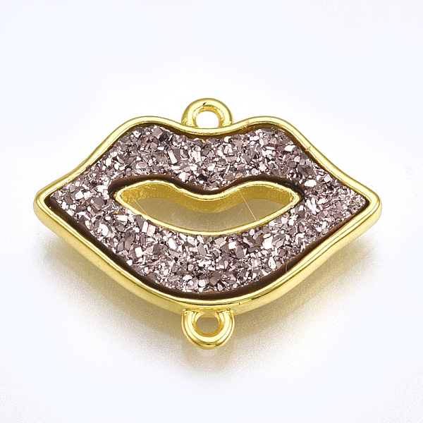 

PandaHall Electroplate Druzy Resin Links connectors, with Brass Findings, Lip, Golden, Rosy Brown, 16.5x20.5x3.5mm, Hole: 1.2mm Brass+Resin...