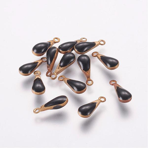 

PandaHall Antique Golden Plated Brass Enamel Teardrop Charms, Enamelled Sequins, Black, 11x4x3mm, Hole: 1mm Brass+Enamel Teardrop Black