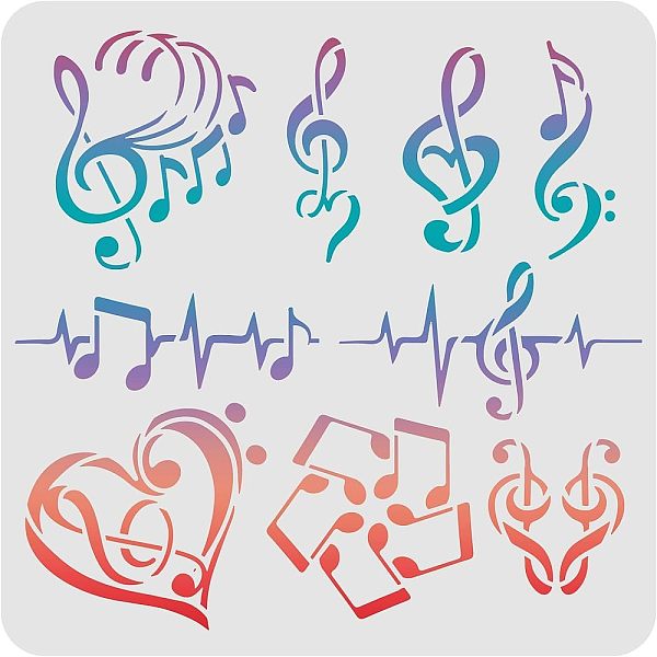 

PandaHall FINGERINSPIRE Music Note Stencils Template 11.8x11.8inch Plastic Heart Notes Stencils Various Shapes Notes Pattern Reusable..., White