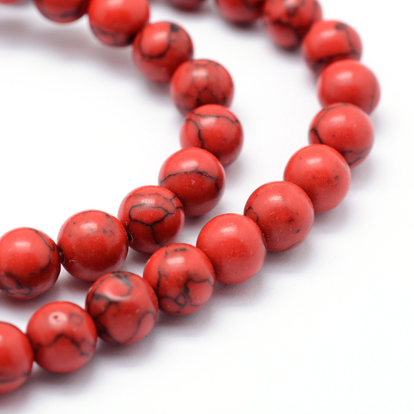 

PandaHall Synthetic Howlite Bead Strand, Dyed, Round, Red, 10mm, Hole: 1mm, about 40pcs/strand, about 15 inch Howlite Round Red