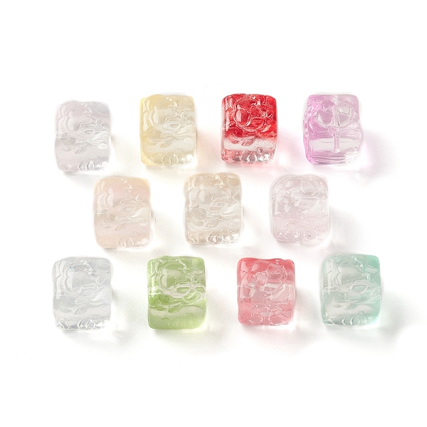 

PandaHall Spray Painted Transparent Glass Beads, Cube, Mixed Color, 12x13x12.5mm, Hole: 1.5mm Glass Cube Multicolor