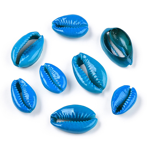 

PandaHall Spray Paint Cowrie Shell Beads, Two Tone, No Hole/Undrilled, Deep Sky Blue, 20~25x14~16x5~7mm Cowrie Shell Shell Shape Blue