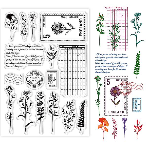 

PandaHall GLOBLELAND Postcard Clear Stamps Plant Postage Postmark Silicone Clear Stamp Seals for Cards Making DIY Scrapbooking Photo Journal...