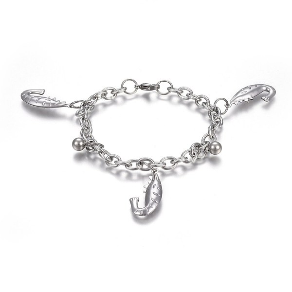 

PandaHall 304 Stainless Steel Charm Bracelets, with 201 Stainless Steel Ring, with Lobster Claw Clasps, Round and Shrimp, Stainless Steel...