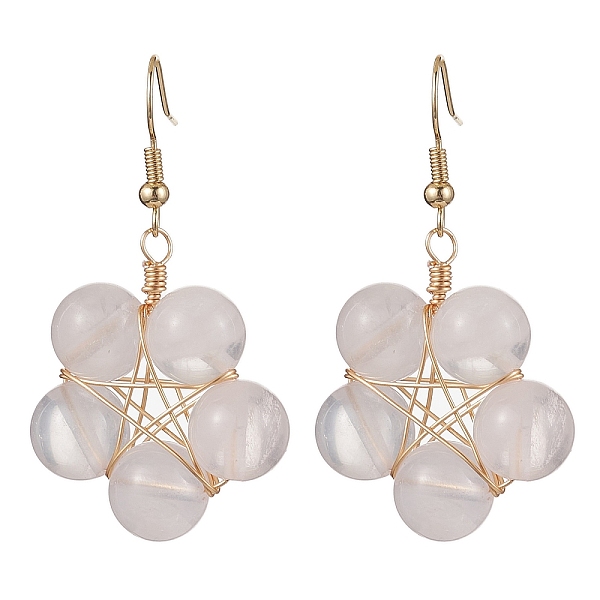 

PandaHall Rose Quartz Dangle Earrings, with 304 Stainless Steel Earring Hooks, Star, Golden, 50x28mm Rose Quartz Star