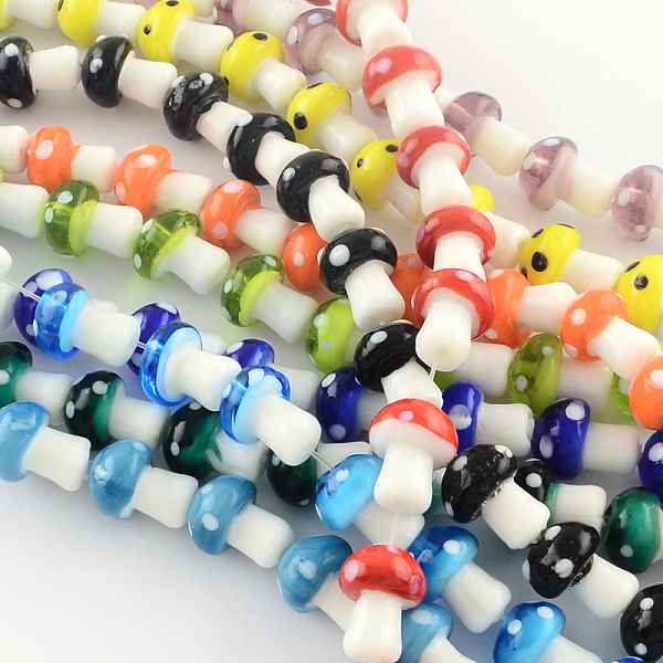 

PandaHall Mushroom Handmade Lampwork Beads Strands, Mixed Color, 16x12mm, Hole: 2mm, about 20pcs/strand, 13.7 inch Lampwork Mushroom..., Multicolor