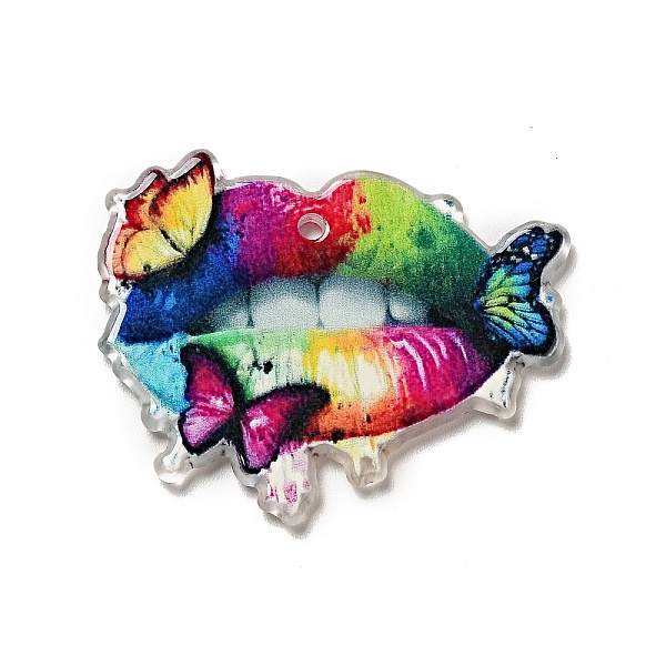 

PandaHall Printed Acrylic Pendants, Lips with Butterfly Charms, 30x36x2mm, Hole: 1.8mm Acrylic Butterfly