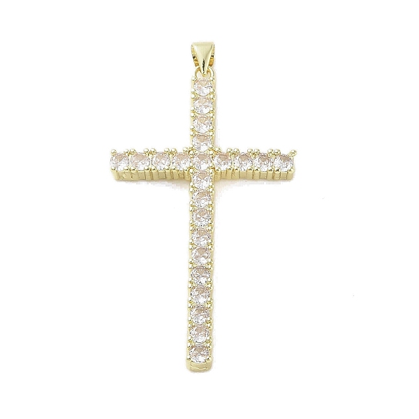 

PandaHall Real 18K Gold Plated Brass with Glass Pendants, Cross, Clear, 51x28.5x4mm, Hole: 3.5x4.1mm Brass+Glass Cross Clear
