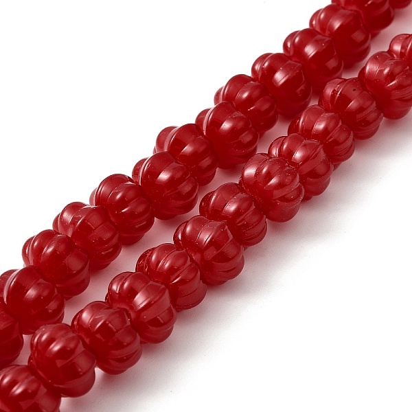 

PandaHall Opaque Normal Glass Beads, Pumpkin, Dark Red, 9x11x12mm, Hole: 1.2mm, about 74pcs/strand, 23.23 inch(59cm) Glass Pumpkin