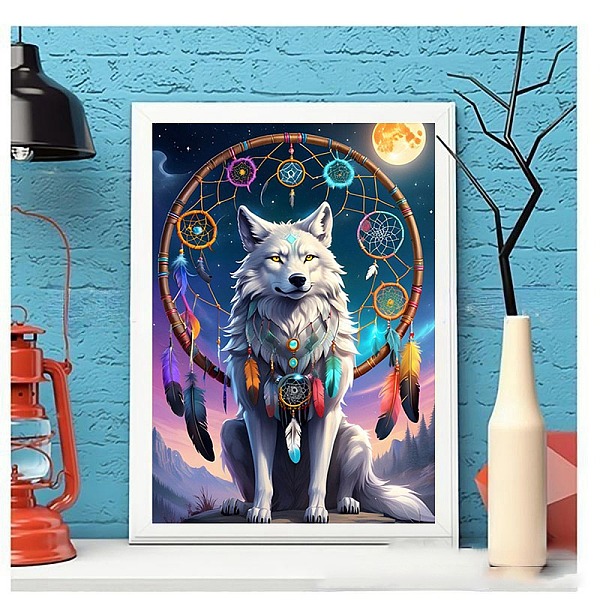 

PandaHall DIY Diamond Painting Stickers Kits For Kids, including Resin Rhinestone, Diamond Sticky Pen, Tray Plate, Glue Clay, Wolf...