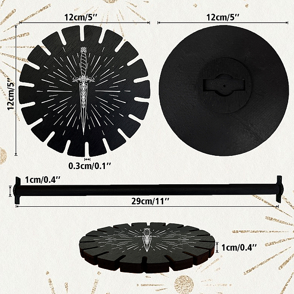 

PandaHall Wooden Wheel, Wooden Display Shelf, Black Holder Stand, Rustic Divination Pendulum Storage Rack, Witch Stuff, Sword Pattern, Wheel...