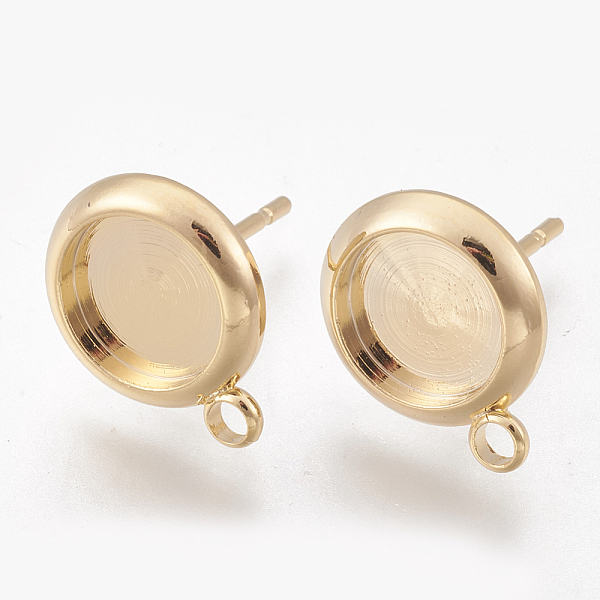 

PandaHall Brass Ear Stud Findings, with Loop, Real 18K Gold Plated, Tray: 8mm, 13.5x11mm, Hole: 2mm Brass Others