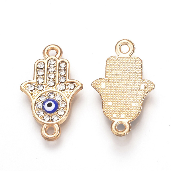 

PandaHall Alloy Rhinestone Links connectors, Enamel Style, Hamsa Hand/Hand of Fatima/Hand of Miriam with Evil Eye, Blue, Light Gold...