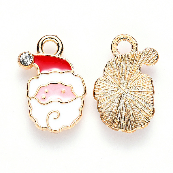 

PandaHall Alloy Enamel Pendants, with Crystal Rhinestone, for Christmas, Flat Back, Santa Claus, Light Gold, White, 17x12x2.5mm, Hole: 2mm...