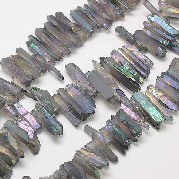 

PandaHall Irregular Strip Electroplated Natural Quartz Beads Strands, 15~40x6~10x6~12mm, Hole: 1~2mm, 15.7 inch Other Quartz Nuggets Blue