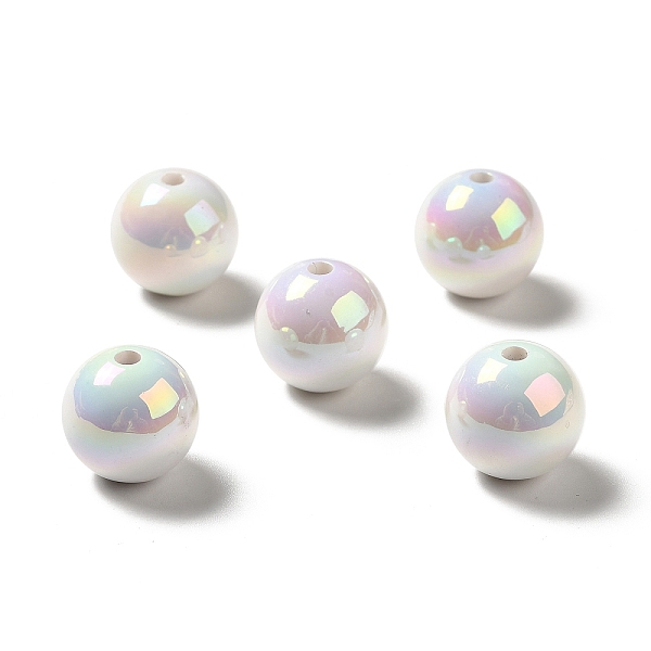 

PandaHall UV Plating Rainbow Iridescent Acrylic Beads, Round, White, 15~15.5x15.5~16mm, Hole: 2.7mm Acrylic Round White