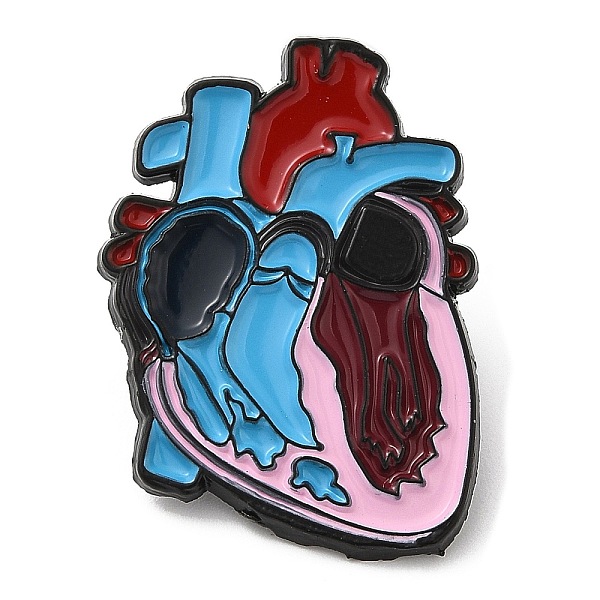 

PandaHall Heart Anatomy Enamel Pin, Electrophoresis Black Zinc Alloy Brooch for Backpack Clothes, 30x22x1.5mm Alloy+Enamel Heart