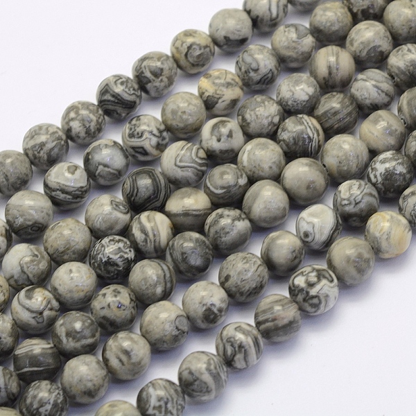PandaHall Natural Map Stone/Picasso Stone/Picasso Jasper Beads Strands, Round, 6mm, Hole: 1mm, about 62pcs/strand, 15.7 inch(40cm) Map Stone