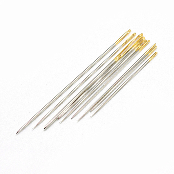 

PandaHall Steel Sewing Needles, Golden, 31~51x0.7~1.0mm, hole: 0.5x1~9mm, about 18pcs/box Iron