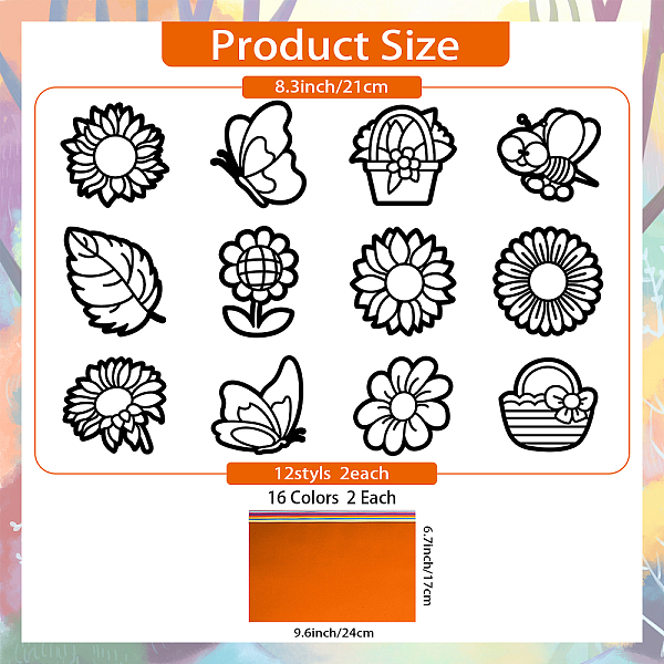 

PandaHall Suncatcher Craft Set, for Kids Window Paint Art Painting, Plants Pattern, 19.9~21x7.6~21cm, about 12pcs/set Paper Other Plants..., Black