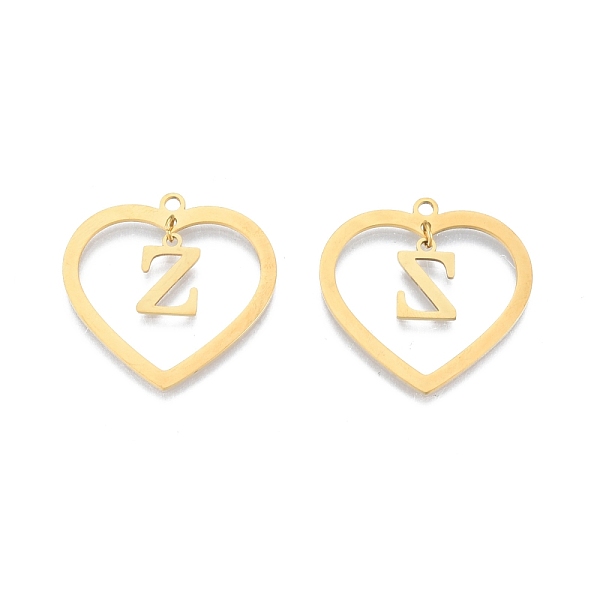 

PandaHall 201 Stainless Steel Pendants, Hollow, Heart with Letter A~Z, Real 18K Gold Plated, Letter.Z, 29x29.5x1mm, Hole: 2mm, A~Z...