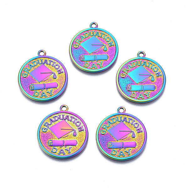 

PandaHall Rainbow Color Alloy Pendants, Cadmium Free & Lead Free, Flat Round with Word Graduation, 25x22x1mm, Hole: 1.8mm Alloy Flat Round