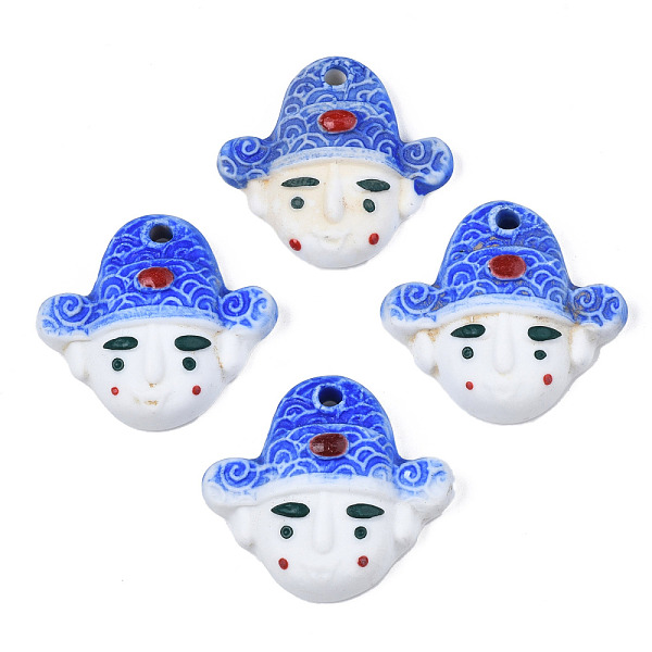 

PandaHall Handmade Porcelain Pendants, Famille Rose Style, Boy, Royal Blue, 38~39x41~43x12~13mm, Hole: 3mm Porcelain Human