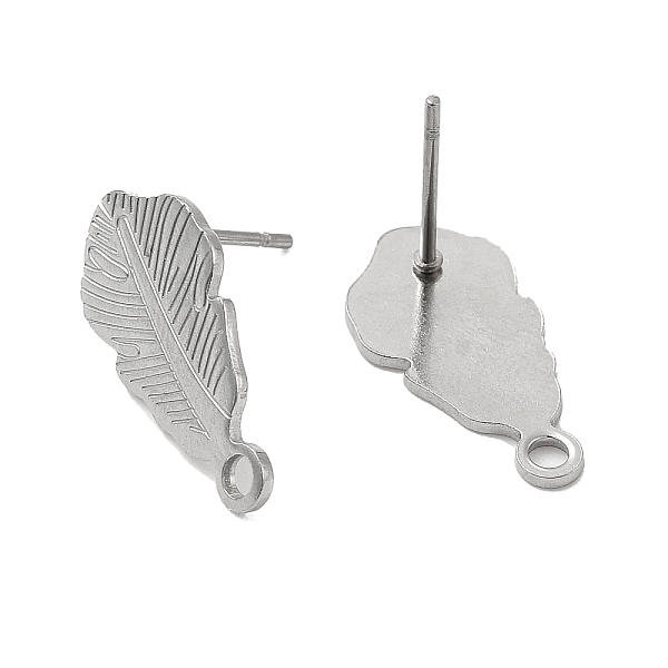 

PandaHall 201 Stainless Steel Stud Earrings Finding, with 304 Stainless Steel Pins & Horizontal Loops, Leaf, Stainless Steel Color, 18.5x9mm...