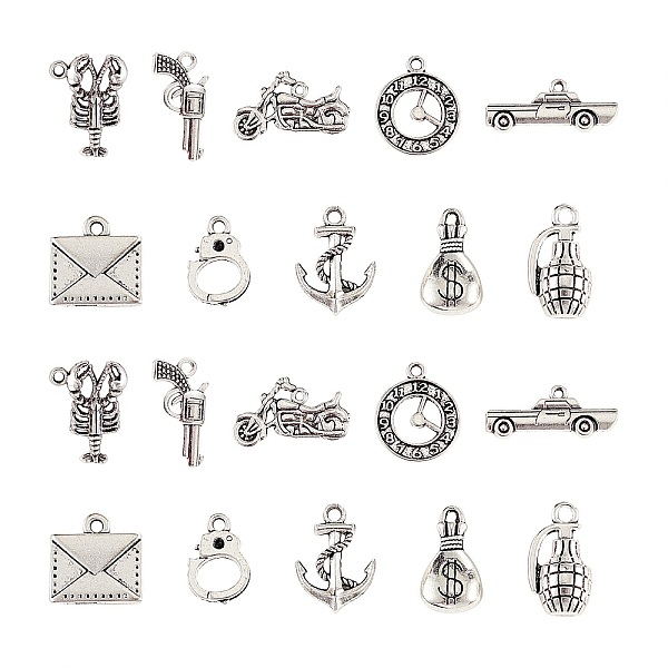 PandaHall 100Pcs 10 Styles Tibetan Style Alloy Pendants, Cadmium Free & Lead Free, Antique Silver, 17x10x4mm, Hole: 2mm, 10pcs/style Alloy...