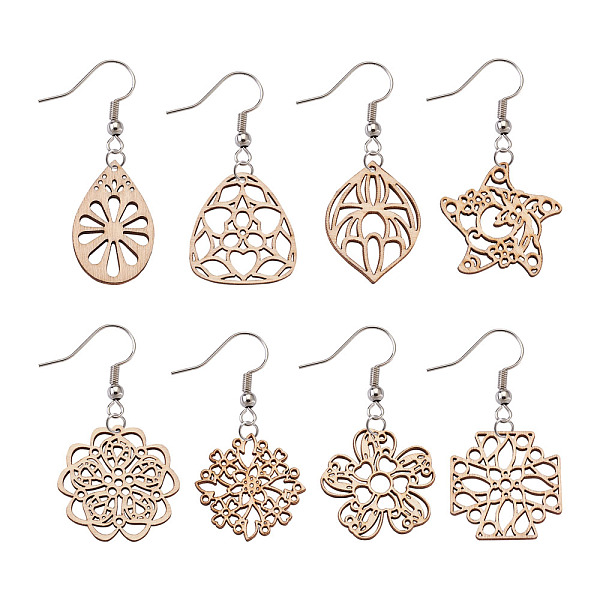 

PandaHall DIY Filigree Joiners Dangle Earring Making Kits, Including Unfinished Natural Poplar Wood Pendants, Brass Earring Hooks and 304...