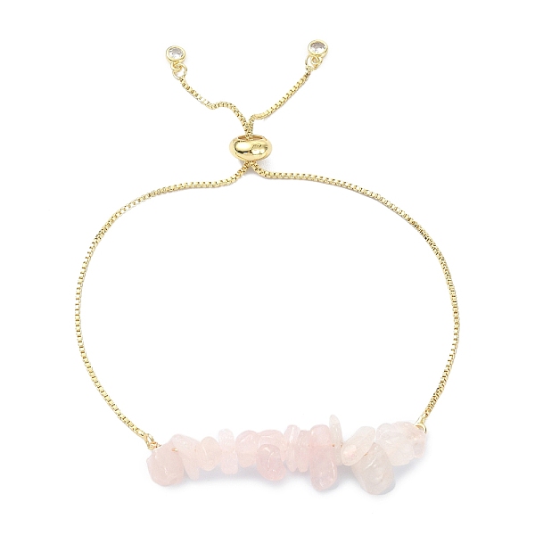 

PandaHall Brass Slider Bracelet, with Natural Chip Rose Quartz Beads for Women, Real 18K Gold Plated, Inner Diameter: 3-1/8 inch(7.8cm) Rose...