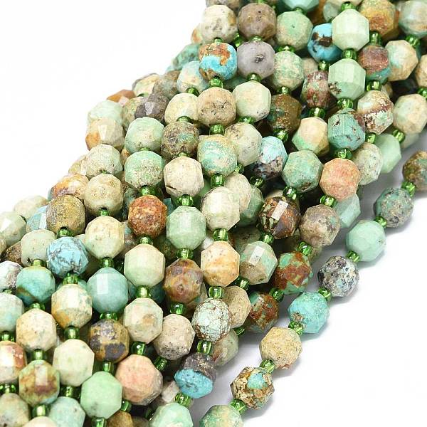 

PandaHall Natural Turquoise Beads Strands, with Seed Beads, Faceted, Bicone, Double Terminated Point Prism Beads, 7~8x7~8mm, Hole: 0.8mm..., Green