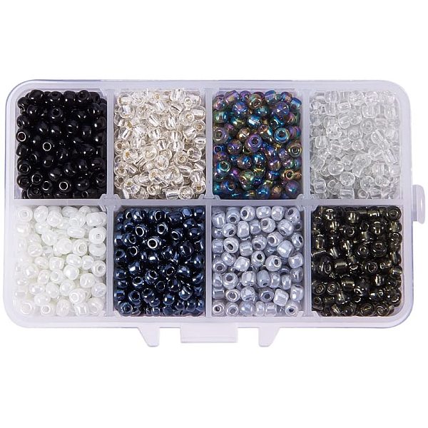 

PandaHall 1440 Pcs 6/0 4mm 8 Colors Glass Seed Beads Lined Pony Bead Waist Beads Tiny Spacer Czech Beads for Earring Bracelet Necklace Key..., Gray