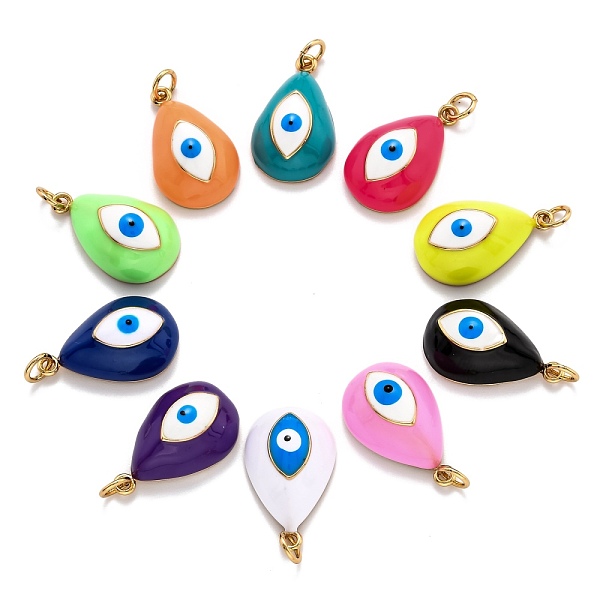 

PandaHall Brass Enamel Pendants, Real 18K Gold Plated, Long-Lasting Plated, Teardrop with Evil Eye, Mixed Color, 21x13x7mm, Hole: 3.6mm..., Multicolor
