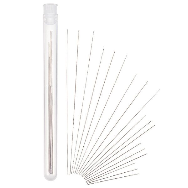 PandaHall Gorgecraft 18Pcs 6 Style Stainless Steel Collapsible Big Eye Beading Needles, Seed Bead Needle, and 1Pc Storage Tube, Stainless...