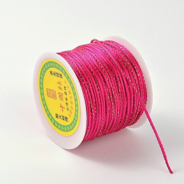 

PandaHall Gold Line Round String Polyester Cords, Fuchsia, 2mm, about 109.36 yards(100m)/roll Polyester Pink
