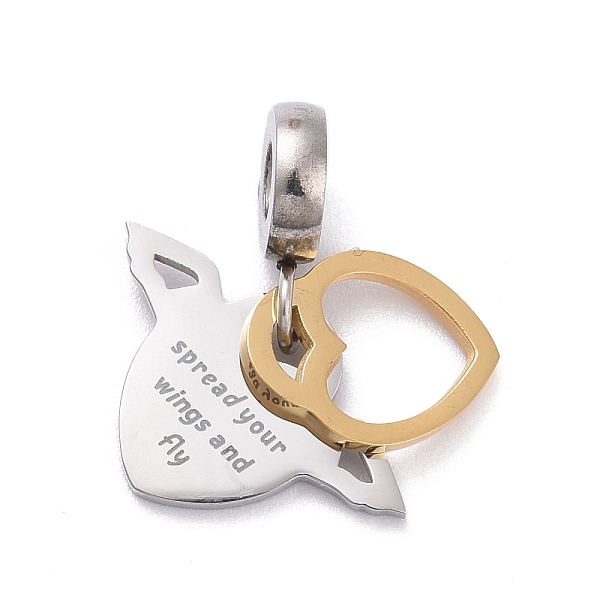

PandaHall 304 Stainless Steel European Dangle Charms, Large Hole Pendants, Heart with Word Spread your Wings and Fly, Golden & Stainless...