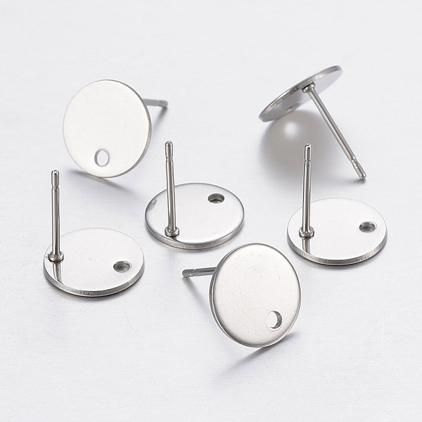 

PandaHall 304 Stainless Steel Stud Earring Findings, with Loop and Flat Plate, Flat Round, Stainless Steel Color, 12x1mm, Hole: 2mm, Pin...
