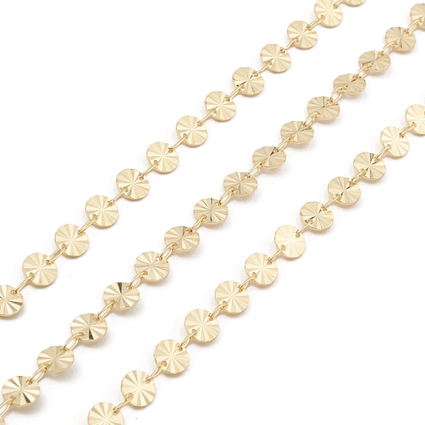 

PandaHall Brass Flat Round Link Chains, Unwelded, with Spool, Real 18K Gold Plated, 6x0.5mm Brass