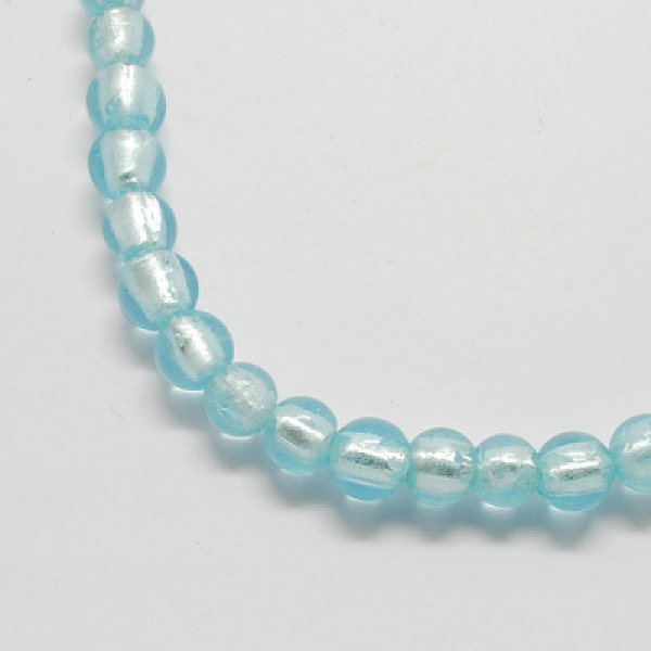 

PandaHall Handmade Silver Foil Glass Beads, Round, Sky Blue, 7.5~8.5mm, Hole: 1mm Silver Foil Round Blue