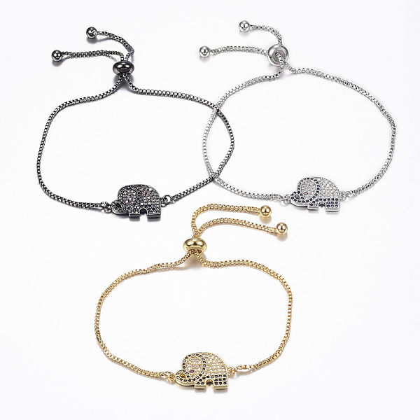 

PandaHall Adjustable Brass Micro Pave Cubic Zirconia Slider Bracelets, Bolo Bracelets, Elephant, Colorful, Mixed Color, 10-1/4 inch(260mm)...