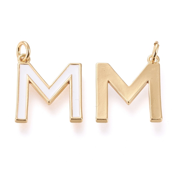 

PandaHall Brass Enamel Pendants, with Jump Ring, Long-Lasting Plated, Real 18K Gold Plated, Letter.M, White, Letter.M, M: 18x15x1.8mm, Jump...