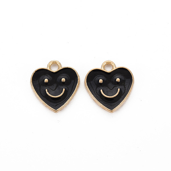 

PandaHall Alloy Enamel Charms, Cadmium Free & Lead Free, Light Gold, Heart with Smile, Black, 13x12x1.5mm, Hole: 1.6mm Alloy+Enamel Heart...