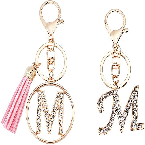 

PandaHall WADORN 2 Style Letter Keychain Tassel Pendant Alloy+Rhinestone Letter M Clear